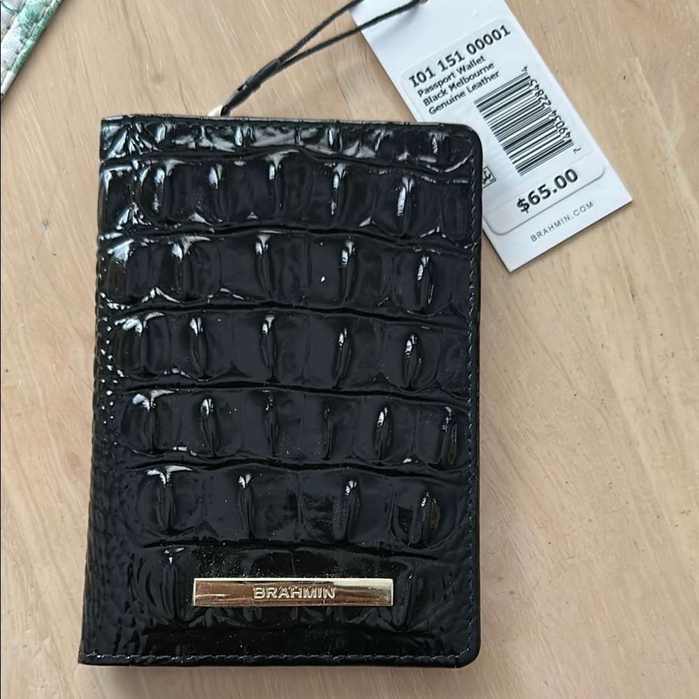 Brahmin Glossy Black Croc-Embossed Card Holder
